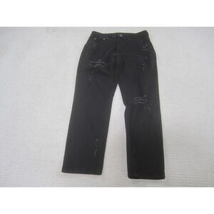 Almost Famous Jeans Womens 7 Black Distressed‎ Ripped Stretch Denim Straight Leg